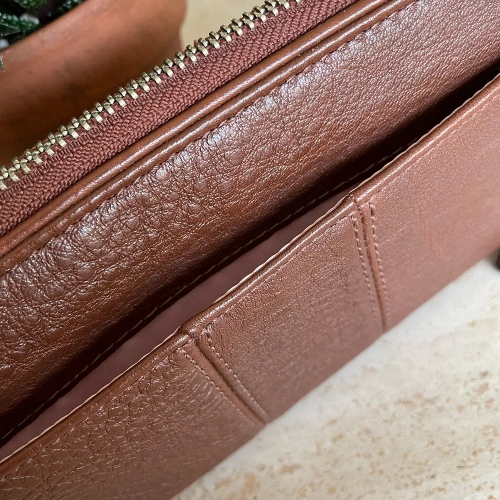 Coach Brown Leather Zip-Around Wallet with Silver Hardware